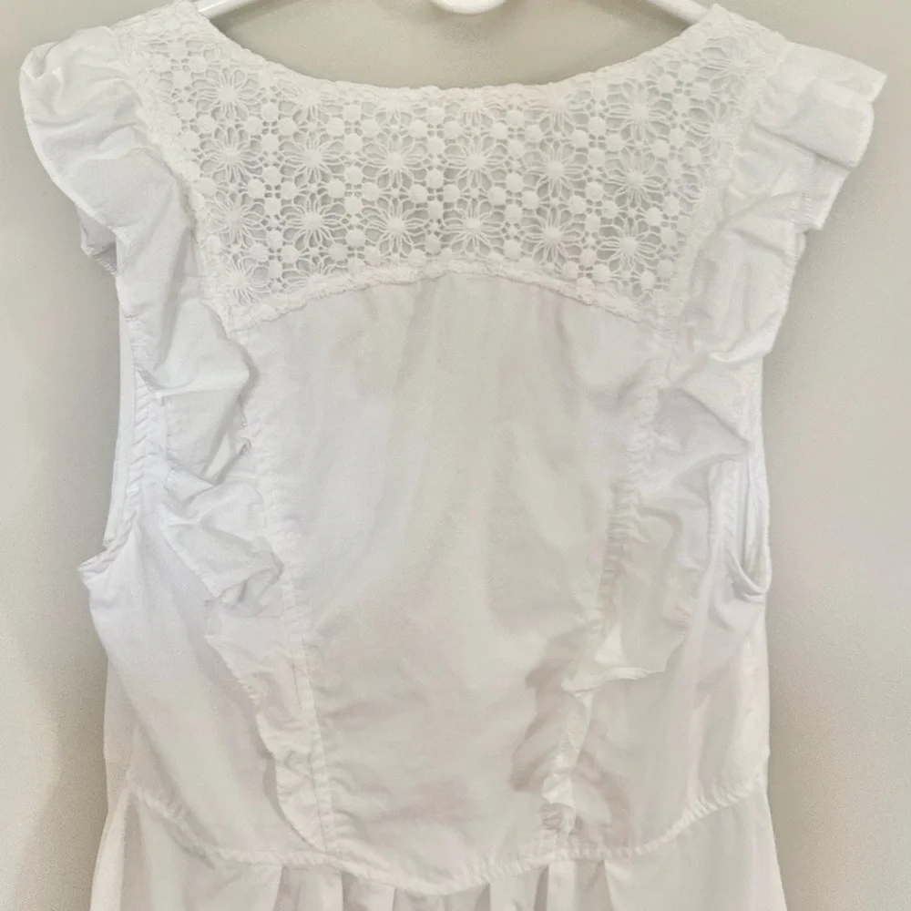 FREE PEOPLE Half Moon Mini Dress Eyelet Crochet Lace Ruffle Feminine Boho | Sz M - Picture 8 of 12